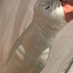 Stop Staring Metallic Silver Backless Dress